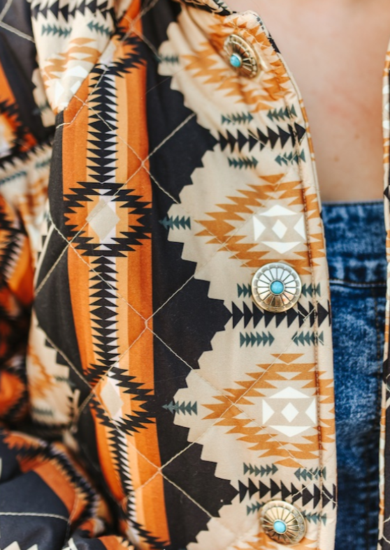 Prairie Fire Aztec Printed Long Quilted Jacket - Lil Bee's Bohemian