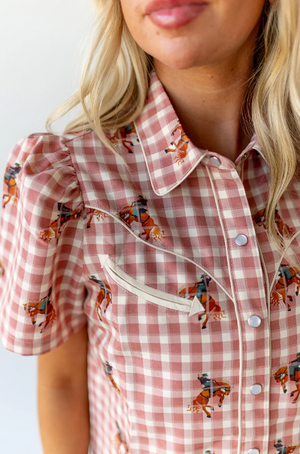 Pink Pony Gingham Pearl Snap Western Blouse