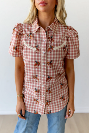 Pink Pony Gingham Pearl Snap Western Blouse