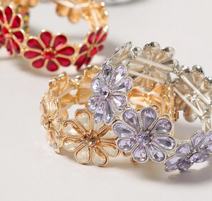 Blossom Loop Glass Crystal Flower Stretch Bracelet