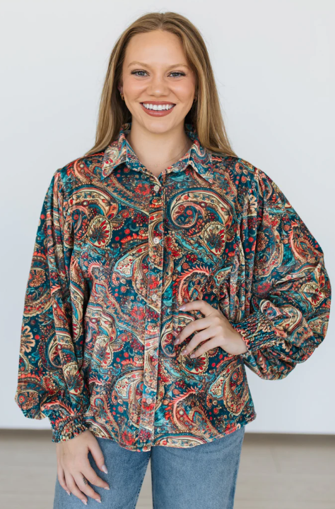 Painted You Pretty Paisley Velour Blouse