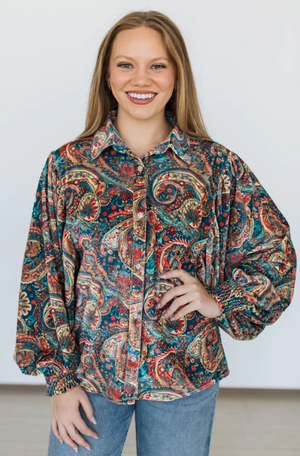 Painted You Pretty Paisley Velour Blouse