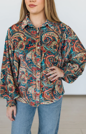 Painted You Pretty Paisley Velour Blouse