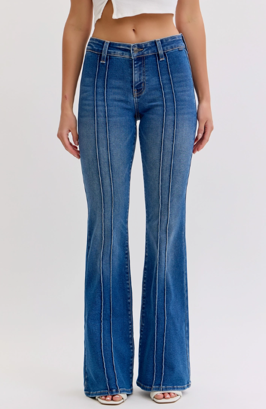 Line Dance Flare Jeans W/ Pintuck Seam - Lil Bee's Bohemian