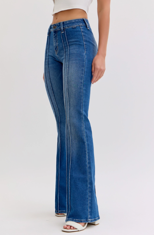 Line Dance Flare Jeans W/ Pintuck Seam - Lil Bee's Bohemian