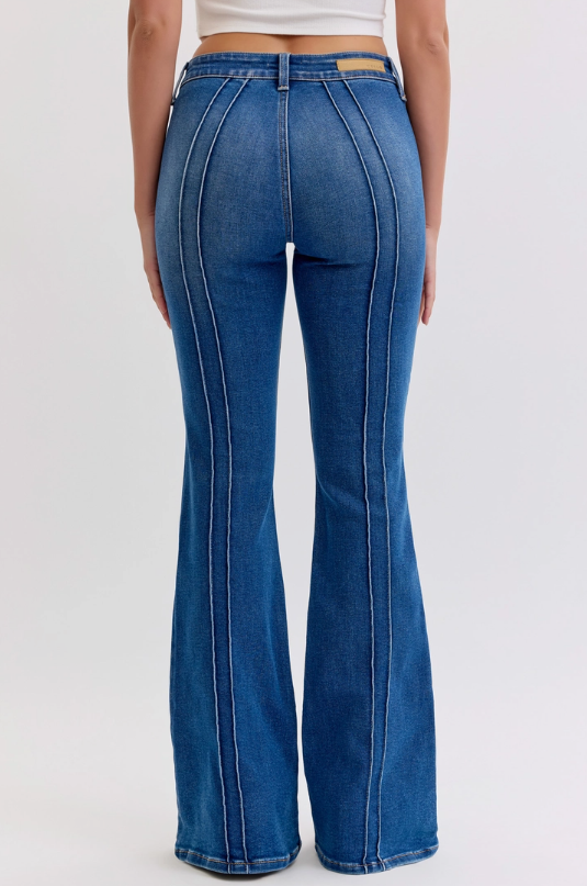 Line Dance Flare Jeans W/ Pintuck Seam - Lil Bee's Bohemian