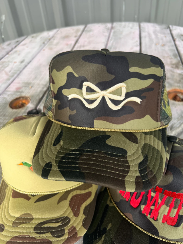 Coquette Bow Embroidery - Solid Camo Trucker Hat(made to order) LC