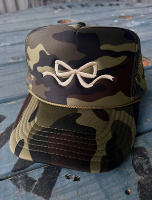 Coquette Bow Embroidery - Solid Camo Trucker Hat(made to order) LC