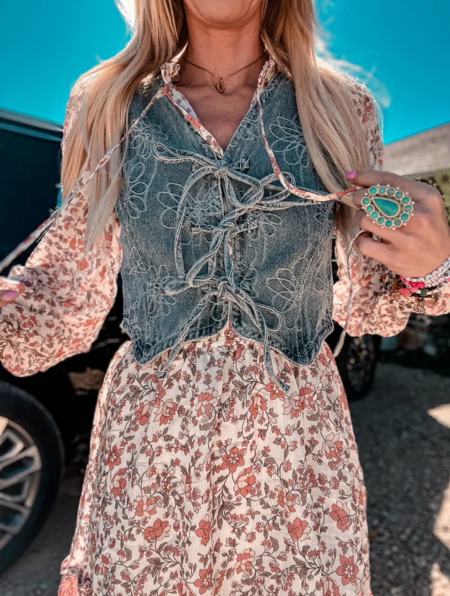 Daisy Lane Denim Tie Front Vest