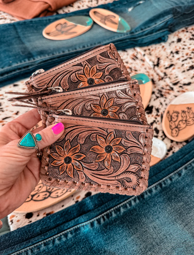 Tooled Leather & Cowhide Coin Purse