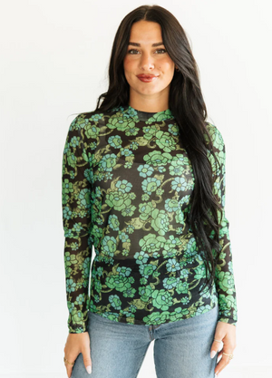 Little Bitty Floral Print Mesh Top
