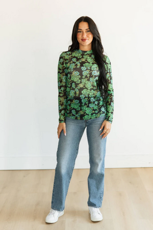 Little Bitty Floral Print Mesh Top