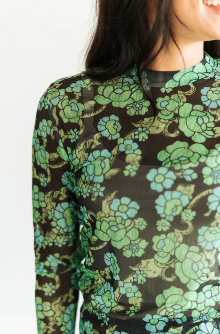Little Bitty Floral Print Mesh Top
