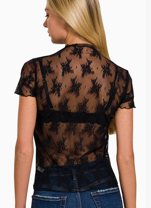 Lace Up Floral Lace Short Sleeve Shirt