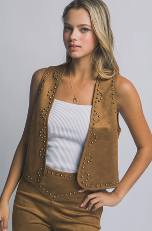 Hang Tight Honey Suede Studded Western Vest