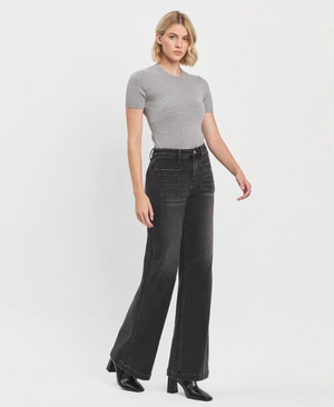 Dark Horse Black Denim Wide Leg Jeans