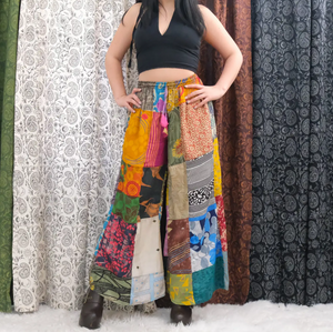 Fire On The Mountain Patchwork Silk Sari Wide Leg Pants