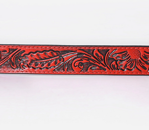 Red Sun Tooled Floral Western Leather Belt w/ Oval Buckle