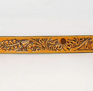 Red Sun Tooled Floral Western Leather Belt w/ Oval Buckle
