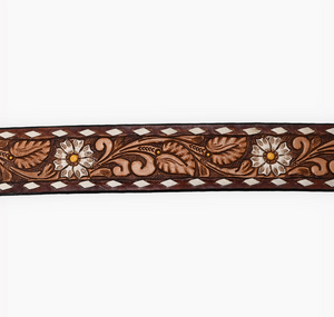Sweet Daisy Tooled Leather Belts w/ Rectangle Buckle