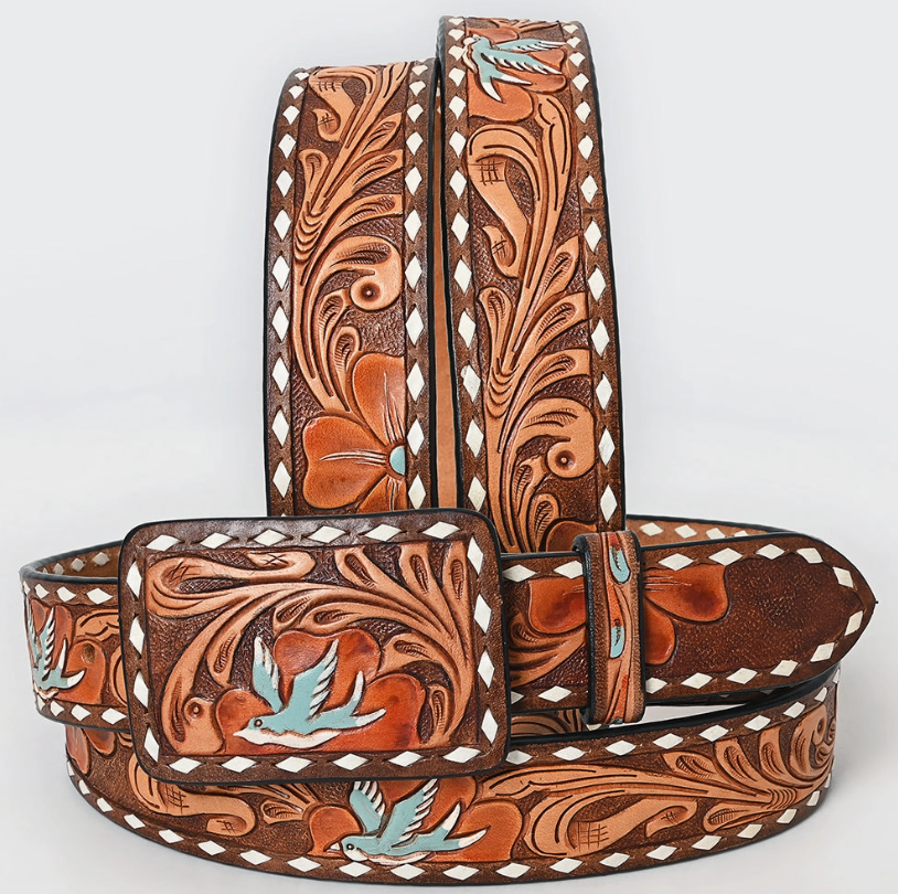 Soaring High Tooled Leather Belts w/ Rectangle Buckle