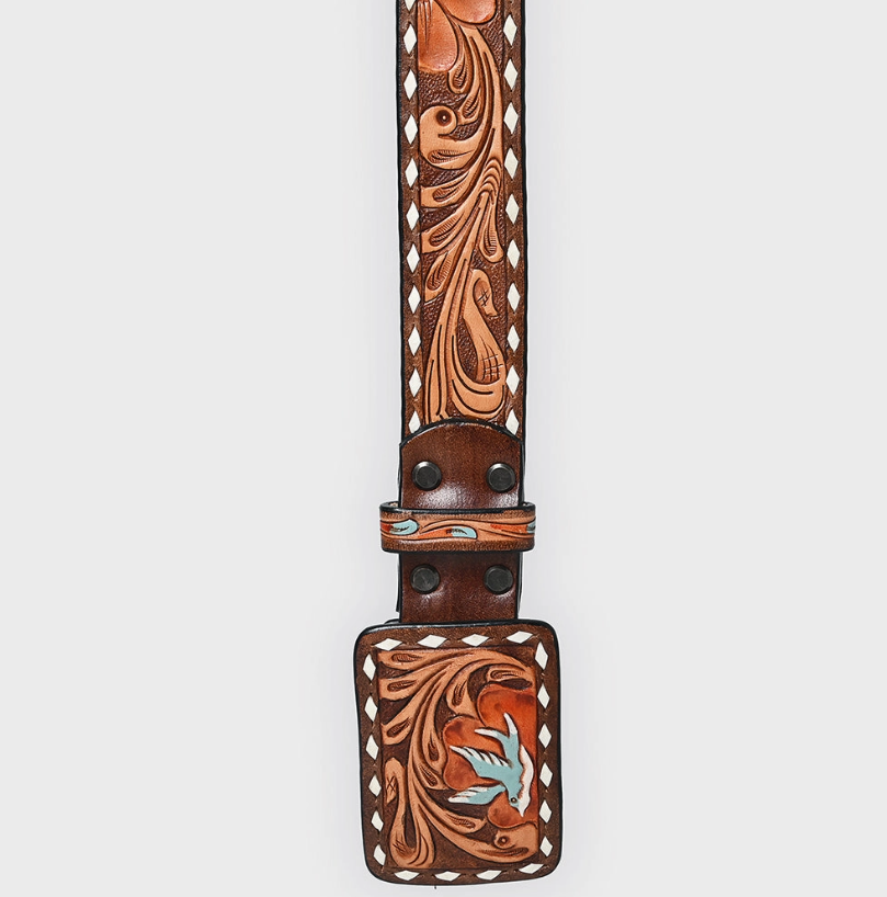 Soaring High Tooled Leather Belts w/ Rectangle Buckle
