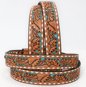 Canyon Belle Tooled Leather Belt w/ Rectangle Buckle