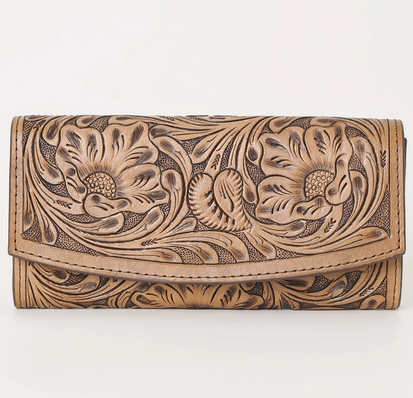 Flower Fields Tooled Leather Wallet