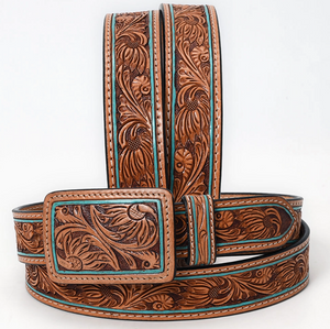 Canyon Dreams Floral Tooled Leather Belt w/ Rectangle Buckle