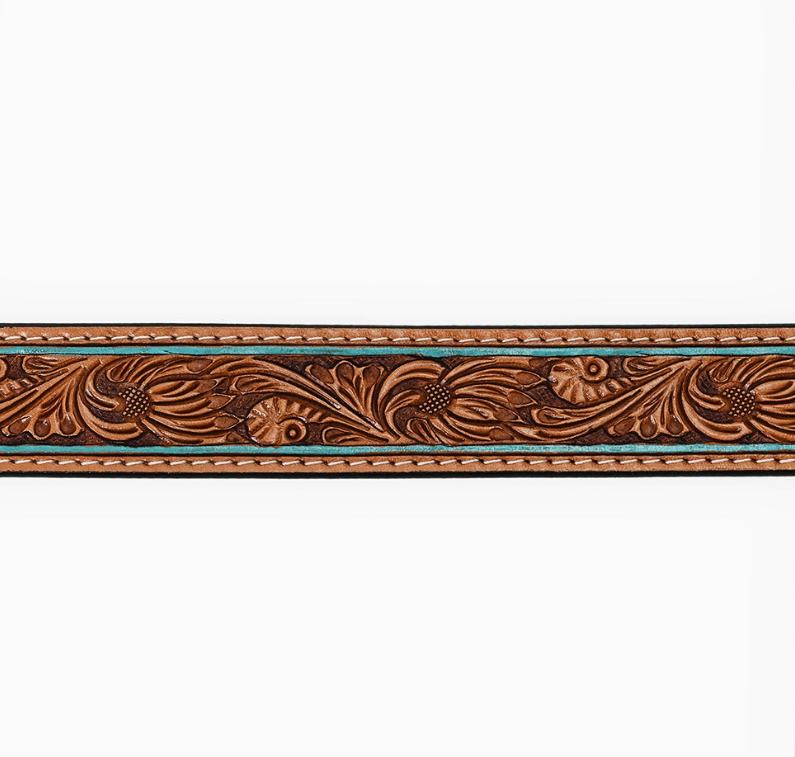 Canyon Dreams Floral Tooled Leather Belt w/ Rectangle Buckle