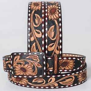 Canyon Under The Stars Black Tooled Leather Belt w/ Rectangle Buckle