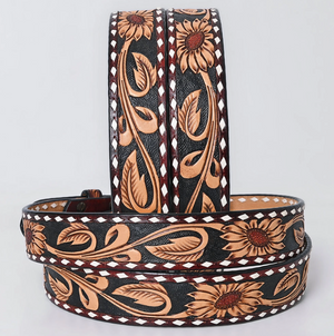 Canyon Under The Stars Black Tooled Leather Belt w/ Rectangle Buckle