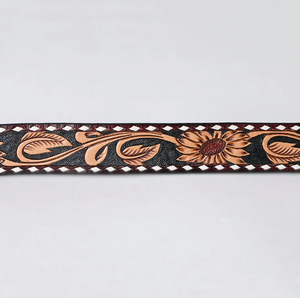 Canyon Under The Stars Black Tooled Leather Belt w/ Rectangle Buckle