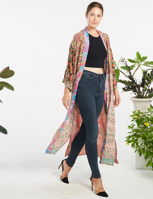 Beach In Hawaii Patchwork Silk Robe Duster