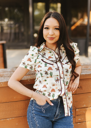 The Far Country Button Up Western Print Blouse