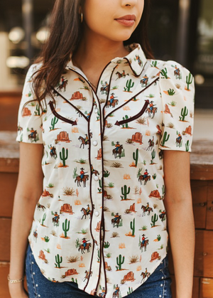 The Far Country Button Up Western Print Blouse