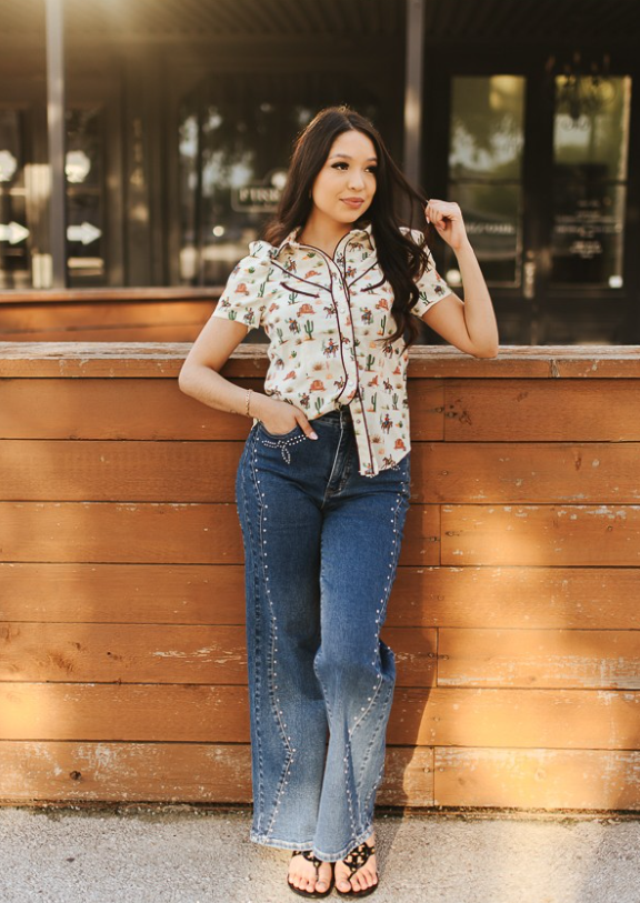 The Far Country Button Up Western Print Blouse