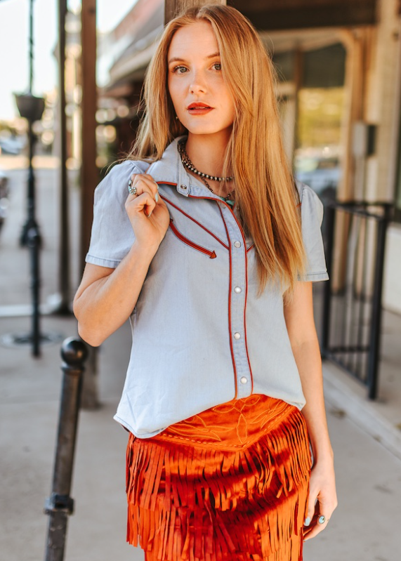 Red Dirt Darlin' Denim Short Sleeve Button-Down Blouse
