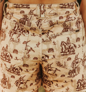 Dusty Trail Vintage Cowboy Toile Denim Shorts