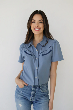 Sunday Blues Denim Pearl Snap Blouse
