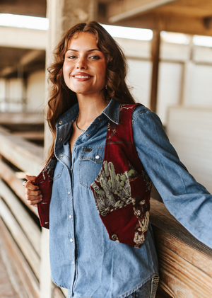 Rodeo Romance Jacquard Horse Button Down Corset Top