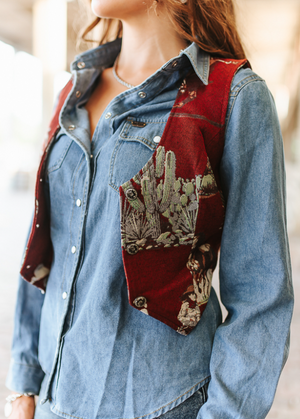 Rodeo Romance Jacquard Horse Button Down Corset Top