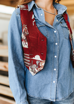 Rodeo Romance Jacquard Horse Button Down Corset Top