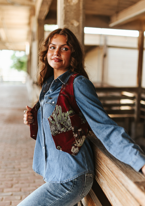 Rodeo Romance Jacquard Horse Button Down Corset Top