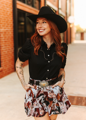 Darkhorse Short Puff Sleeve Studded Blouse