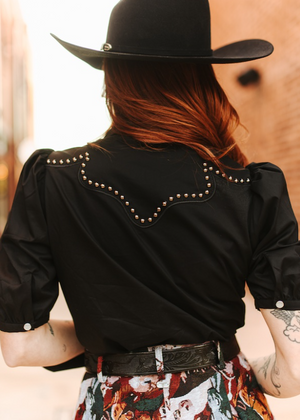 Darkhorse Short Puff Sleeve Studded Blouse