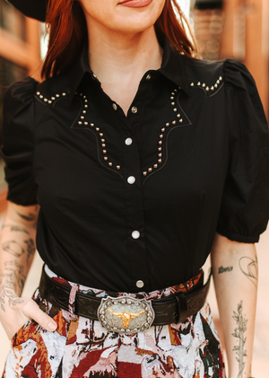 Darkhorse Short Puff Sleeve Studded Blouse