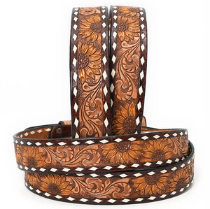 Sunflower Soirée Tooled Leather Belts w/ Rectangle Buckle ~ PREORDER 8/10