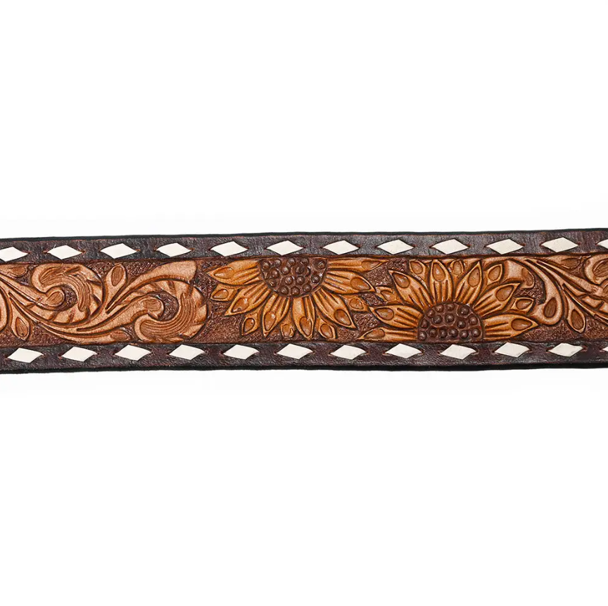 Sunflower Soirée Tooled Leather Belts w/ Rectangle Buckle
