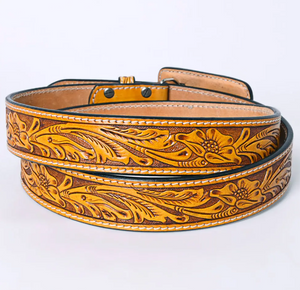 Golden Hour Tooled Floral Western Leather Belt w/ Rectangle Buckle ~ PREORDER 8/10